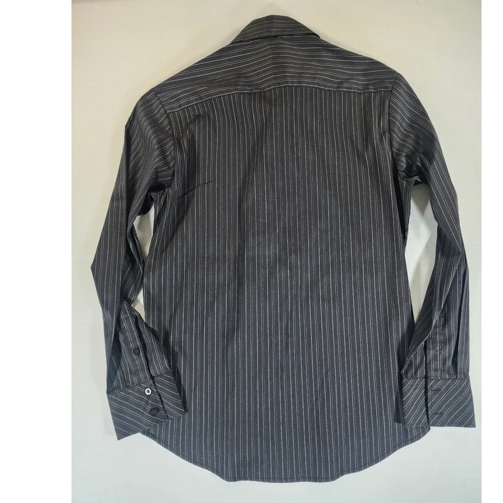 7 Diamonds Button Down Mens L Pinstripe Black Stretch Long Sleeve Dress Shirt